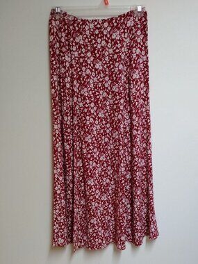Reformation Zoe Skirt "Flower Girl" Print - Deep Red with Cream & White Flowers